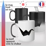 mug magique thermoreactif thermochauffant personnalisé pliage origami oiseau noir personnalisable idée cadeau fun