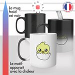 mug magique thermoreactif thermochauffant personnalisé oiseau poussin jaune coquille doeuf paques personnalisable idée cadeau fun