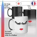 mug magique thermoréactif thermo chauffant dessin visqage de femme fille cils bouche mascara rouge a levre idée cadeau fun original unique