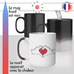 mug magique thermoréactif thermo chauffant personnalisé amour dessin mignon mains en coeur rouge couple offrir idée cadeau fun original