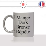 mug-tasse-argent-brillant-cadeau-mange-dors-bronze-repete-vacances-voyage-soleil-bronzage-été-humour-café-thé-personnalisé-personnalisable