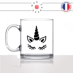 tasse-mug-en-verre-transparent-licorne-jolie-corne-cils-yeux-dessin-drole-mignon-animal-noir-fun-café-thé-idée-cadeau-original-personnalisé-min