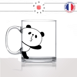 tasse-mug-en-verre-transparent-glass-ours-panda-coucou-bonjour-bisou-dessin-drole-mignon-animal-noir-fun-café-thé-idée-cadeau-original-personnalisé-min