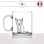 tasse-mug-en-verre-transparent-glass-renard-origami-fox-dessin-drole-mignon-animal-noir-fun-café-thé-idée-cadeau-original-personnalisé-min