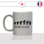 mug-tasse-argent-argenté-silver-born-to-geek-evolution-humaine-singe-jeux-video-gamer-gaming-humour-idée-cadeau-fun-cool-café-thé