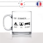 mug-tasse-en-verre-transparent-glass-geek-in-summer-eat-pc-sleep-été-jeux-video-gamer-gaming-drole-original-idée-cadeau-fun-cool-café-thé