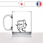 mug-tasse-en-verre-transparent-glass-geek-nerd-touche-clavier-gamer-esc-escape-echappe-collegue-matin-pause-idée-cadeau-fun-cool-café-thé