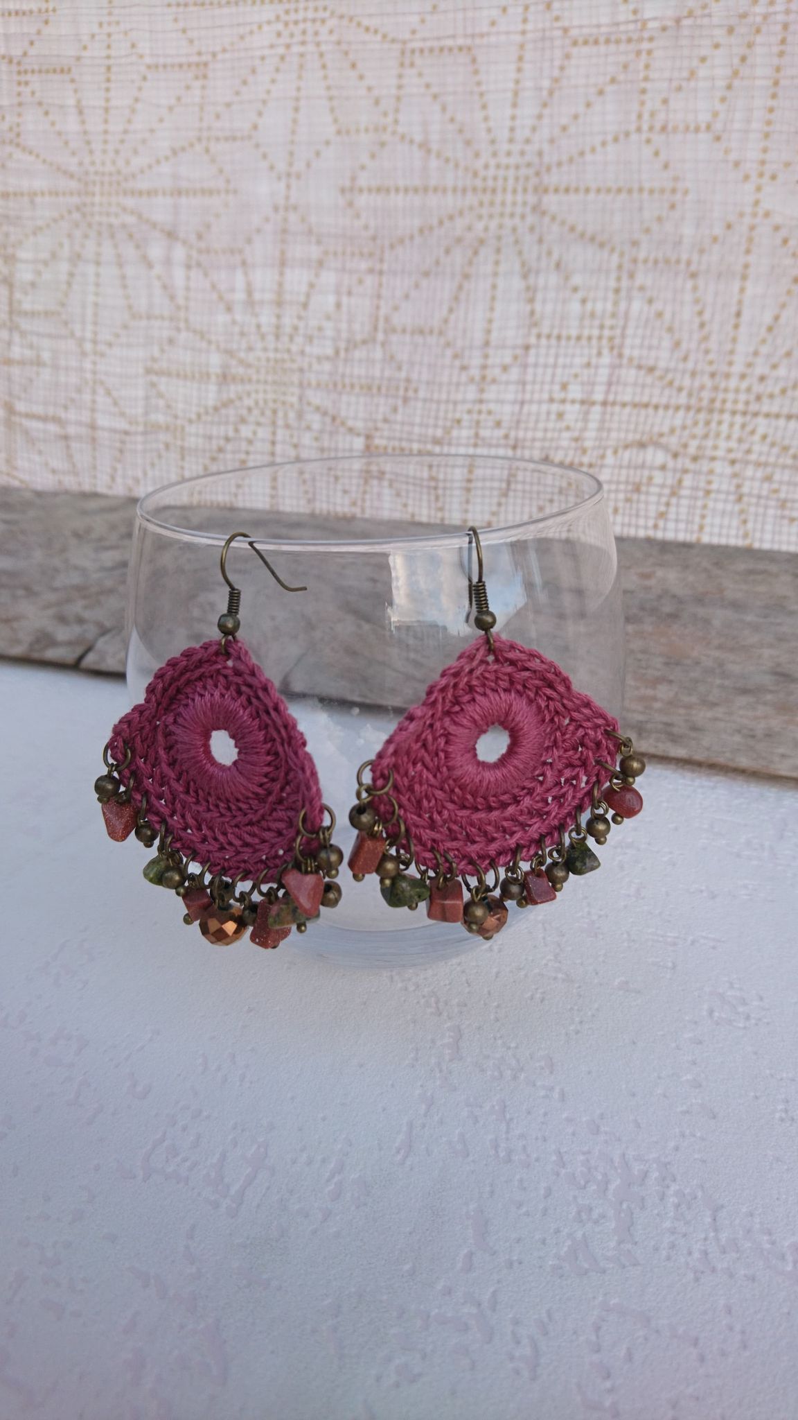 boucles oreilles crochetées rose ancien (2)