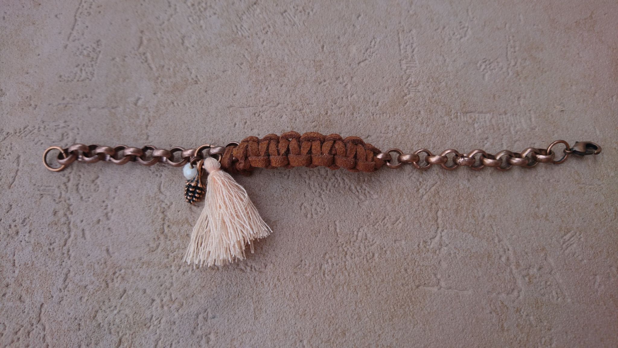 bracelet macramé chaine cuivre marron