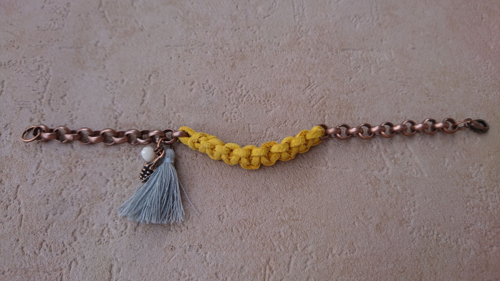 bracelet macramé chaine cuivre jaune
