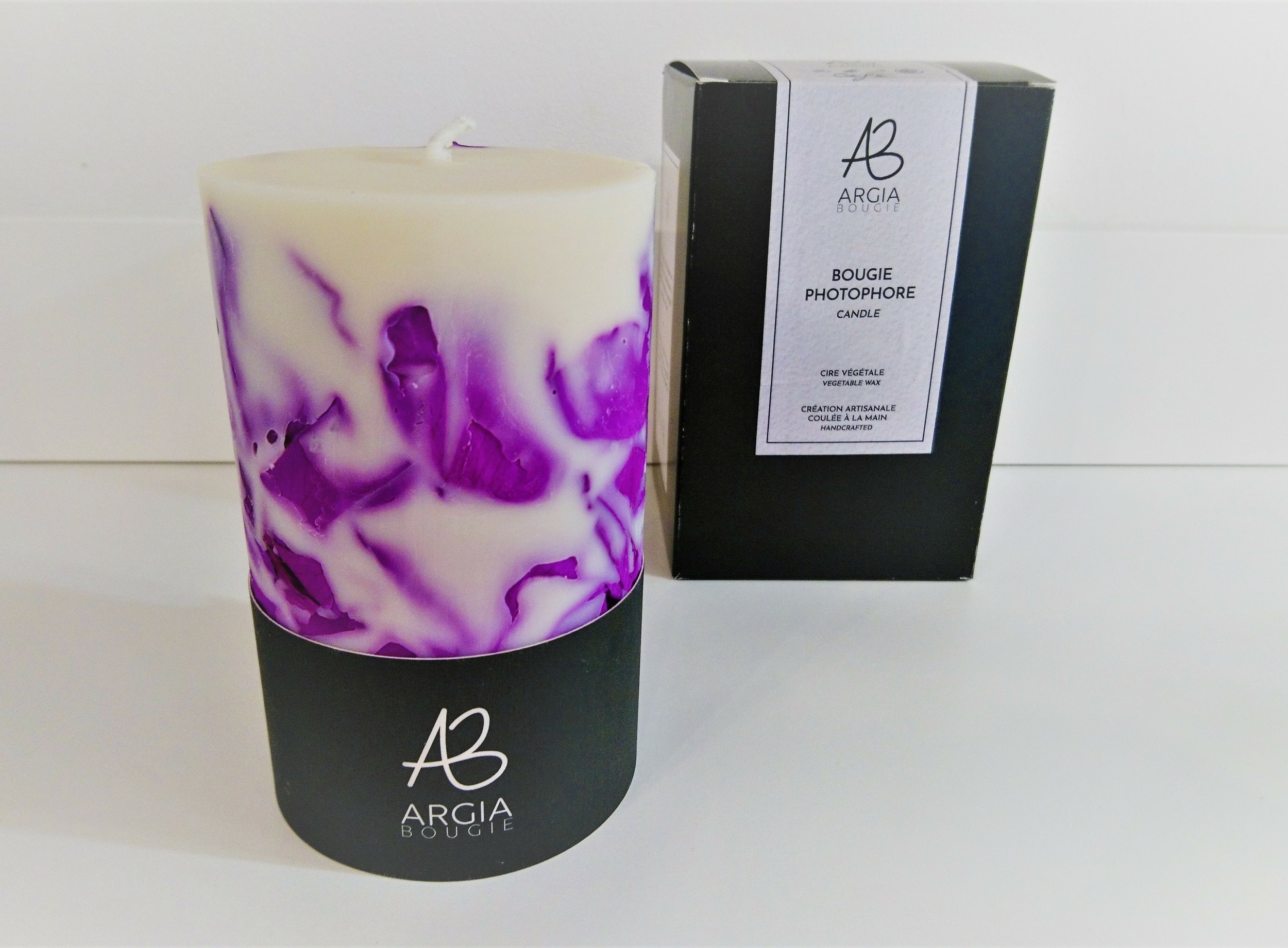 Bougie photophore - parfum Agrumes/Sauge & décor pétales rose violet