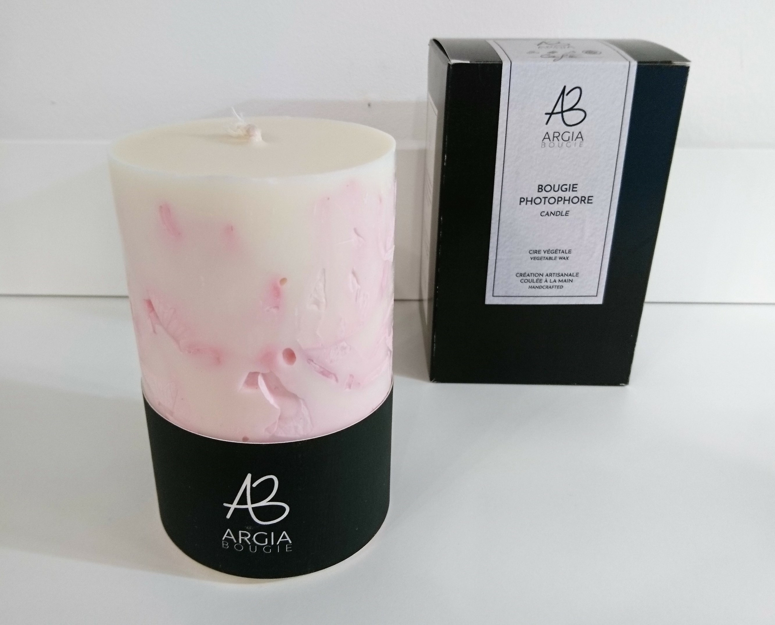 Bougie photophore - parfum FRUITS DU VERGER & décor pétales rose pâle