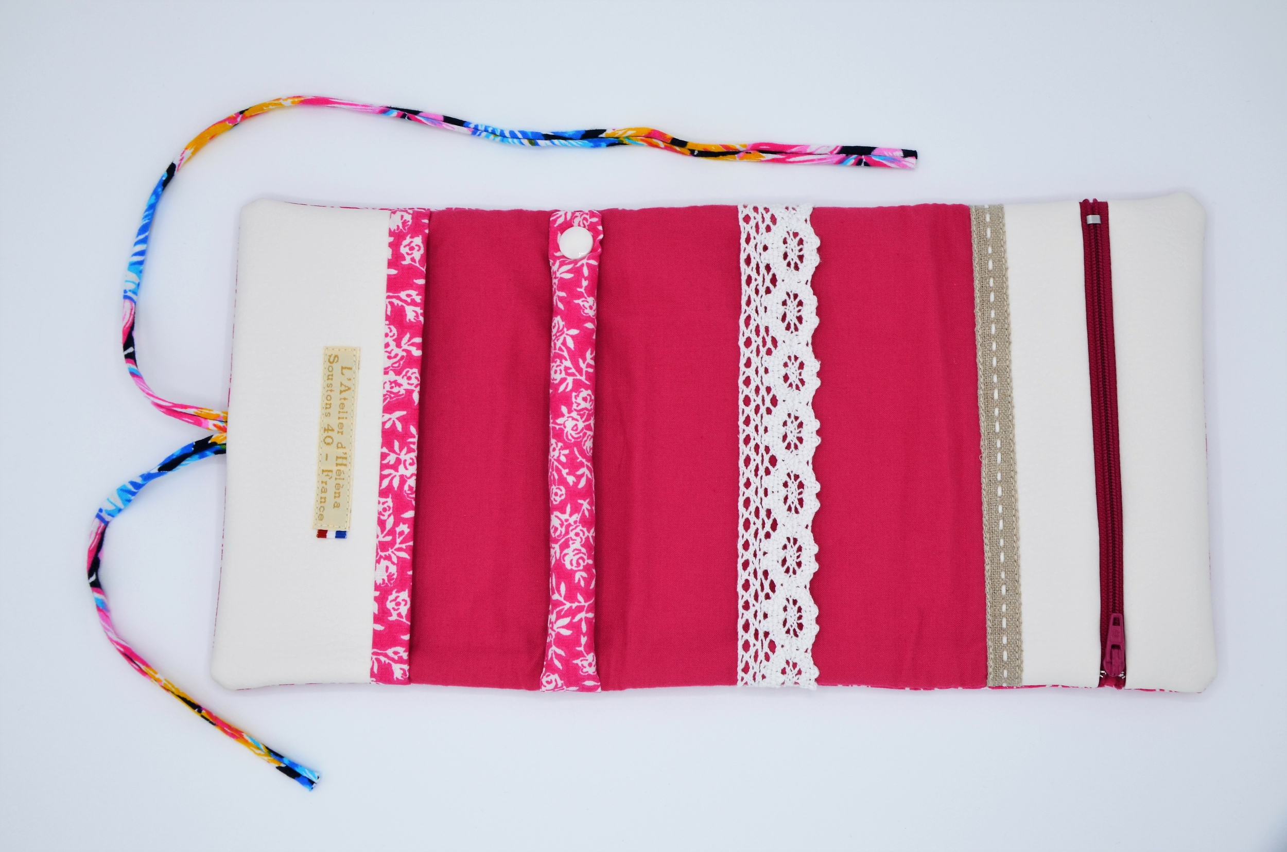 trousse a bijoux enroulable fleuri rose indien (3)