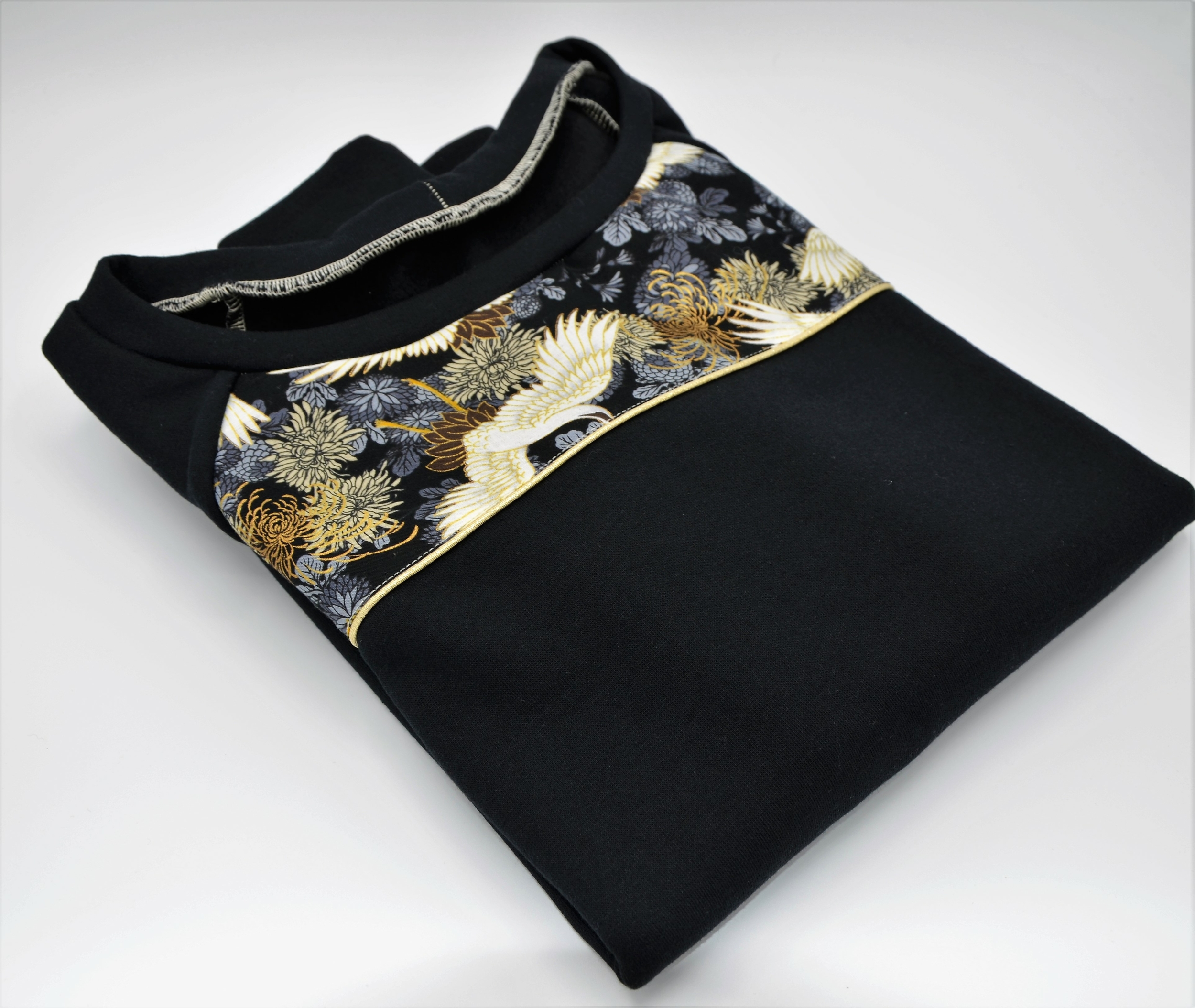 Sweat en coton recyclé & tissu japonais - Noir & Or