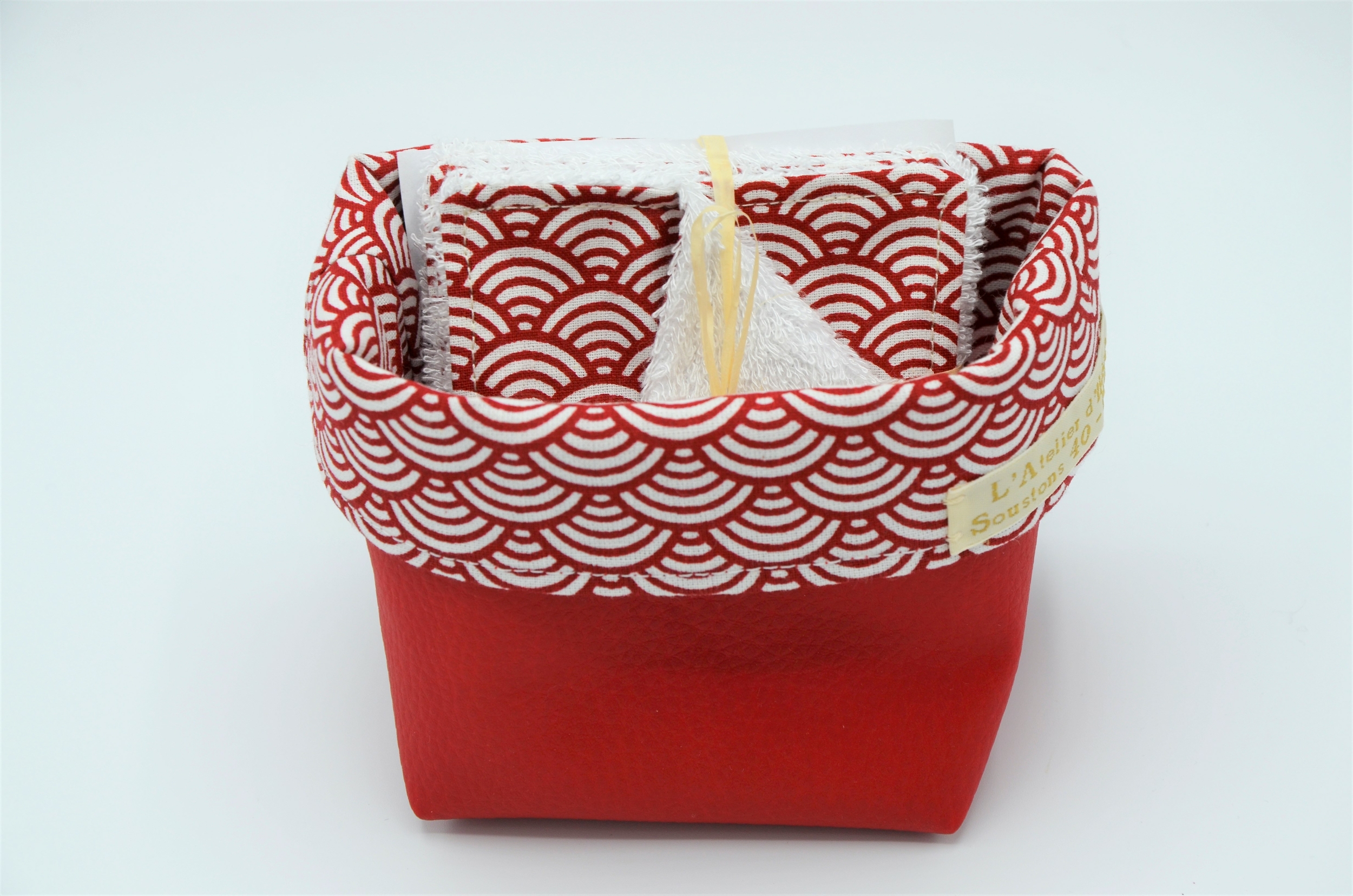 semainier lingettes démaquillantes bambou artisanat france ondes japonaises rouges