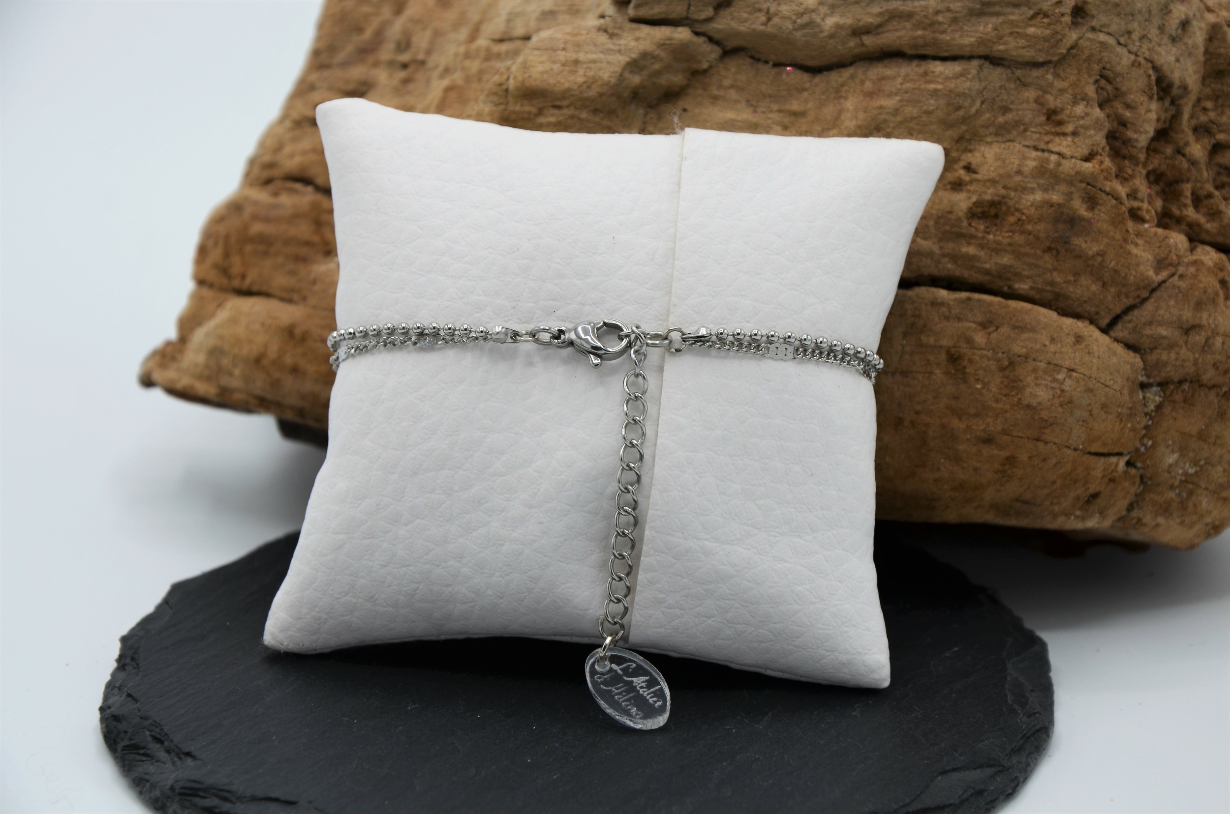 bracelet chaines acier inox arbre vie pierre marbre blanc