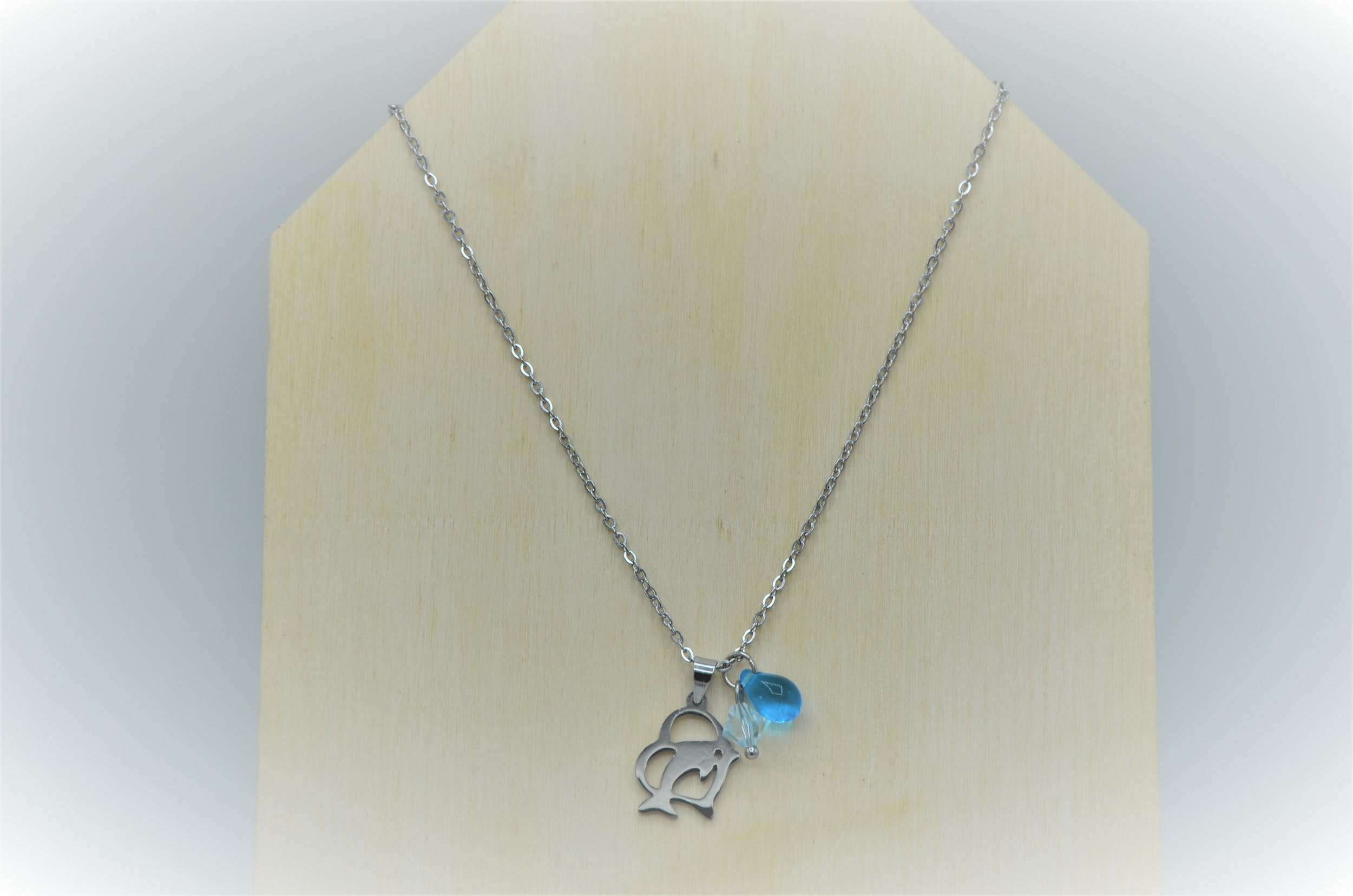 collier pendentif acier inox dauphin goutte verre bleu cristal swarovski bleu pale (2)