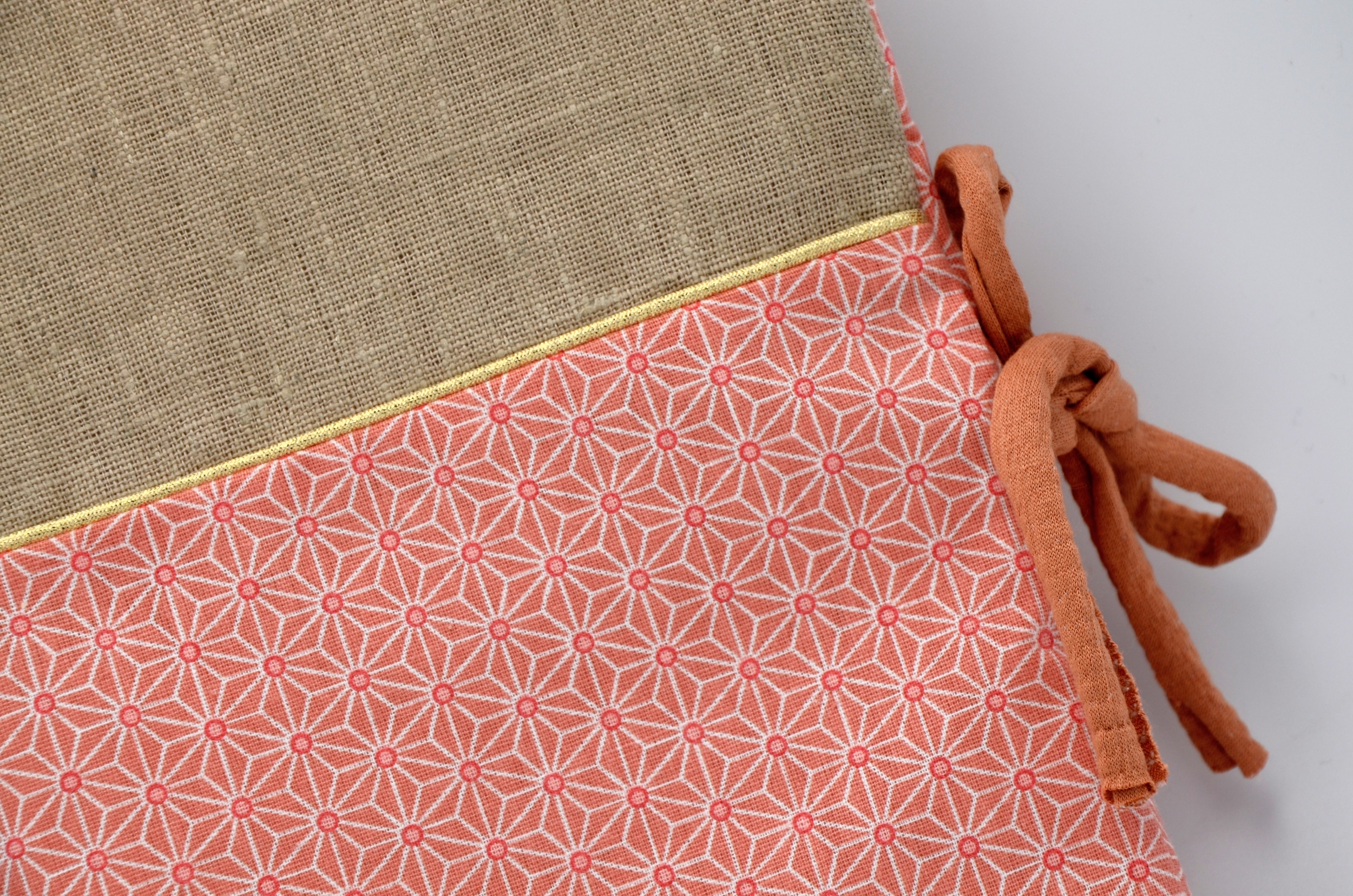protege carnet santé bébé tissu coton lin naturel rose corail motifs japonisant (3)