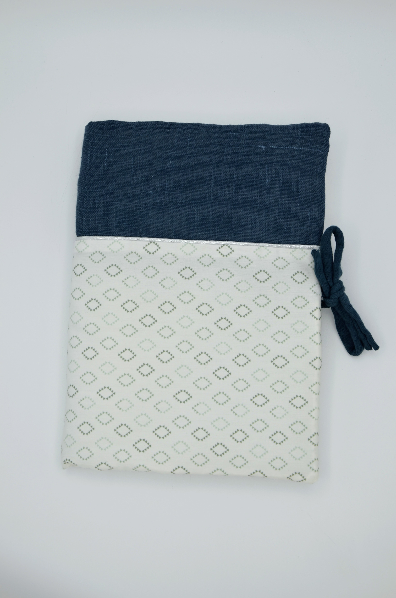 protege carnet santé bébé tissu coton lin bleu gris losange