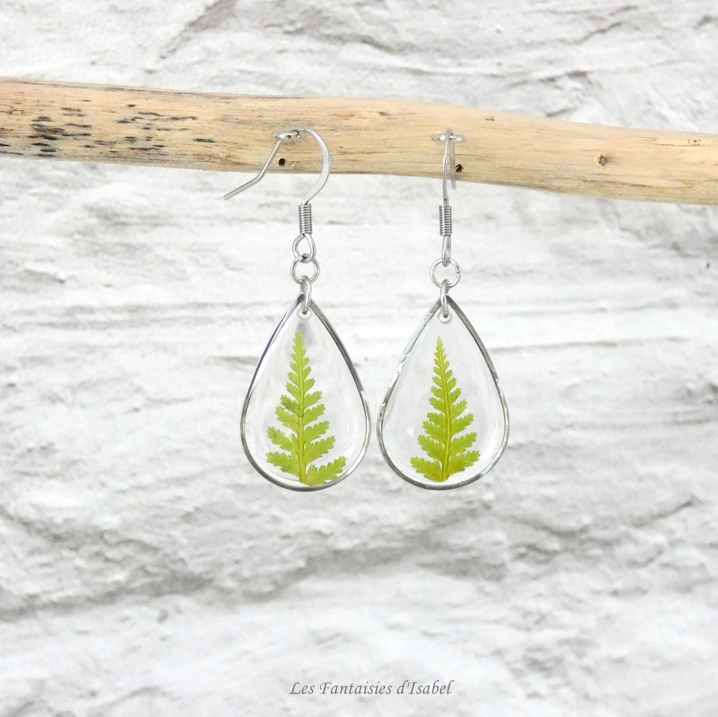 boucles oreilles acier inox fouègre landes goutte argenté artisanal (3)
