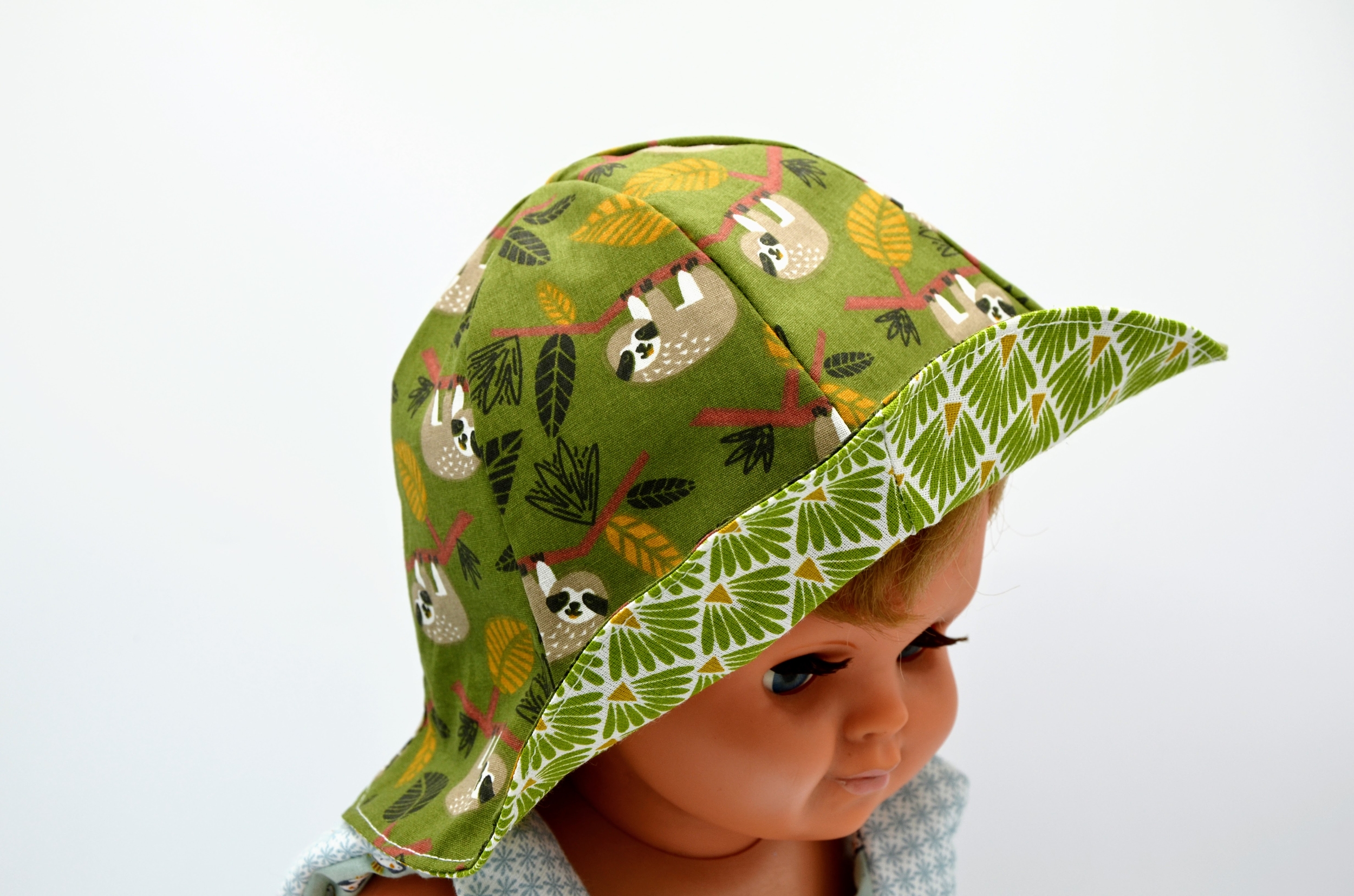 bob chapeau réversible coton enfant bébé paresseux vert kaki (4)