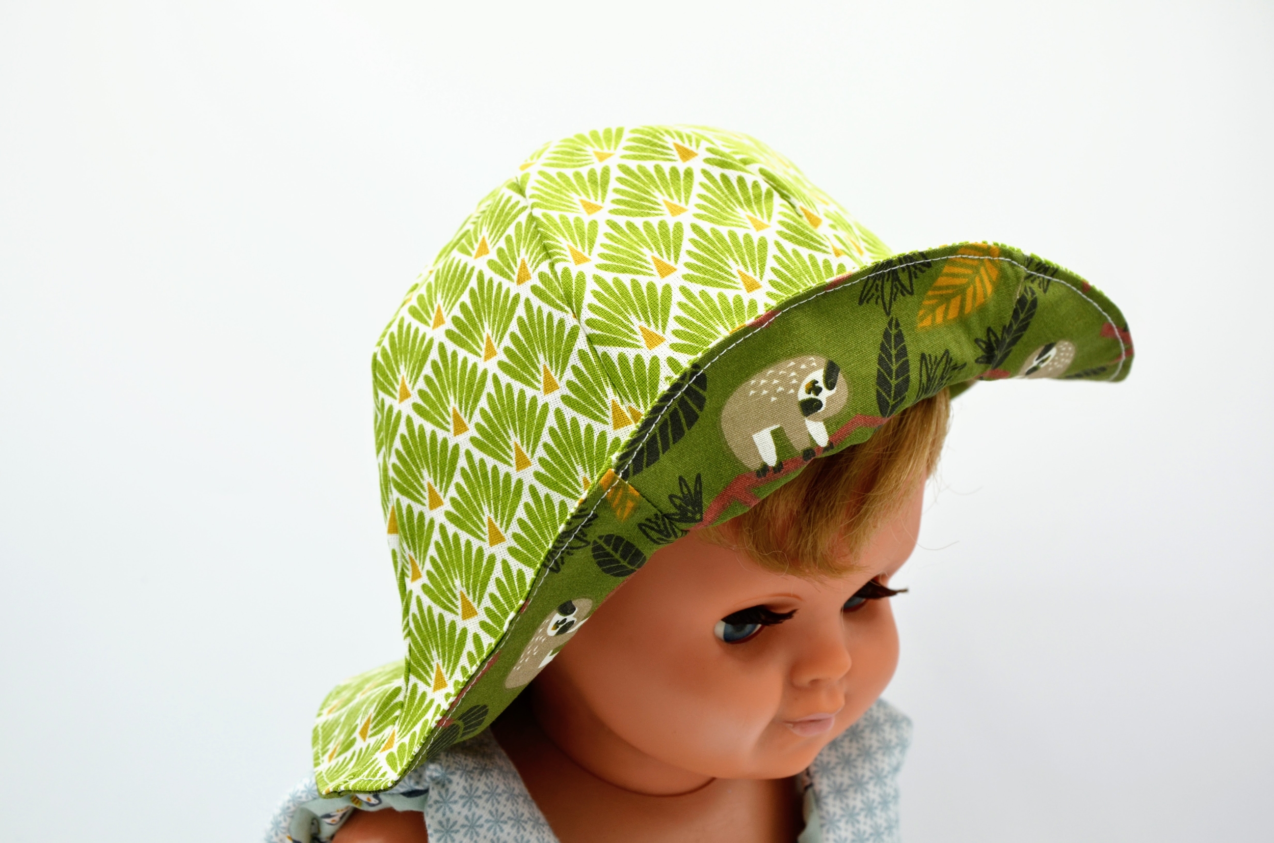 bob chapeau réversible coton enfant bébé paresseux vert kaki (3)