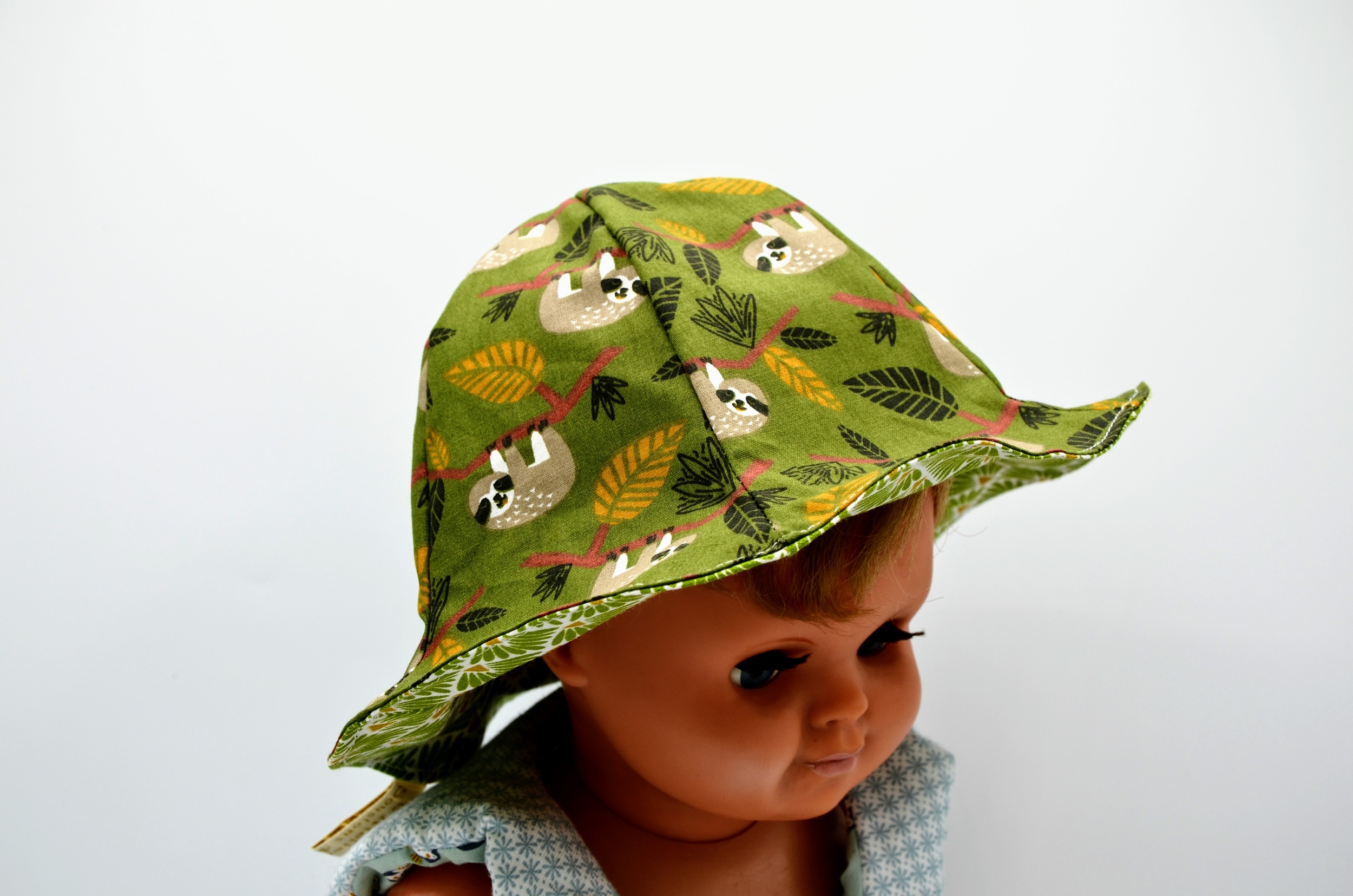 bob chapeau réversible coton enfant bébé paresseux vert kaki