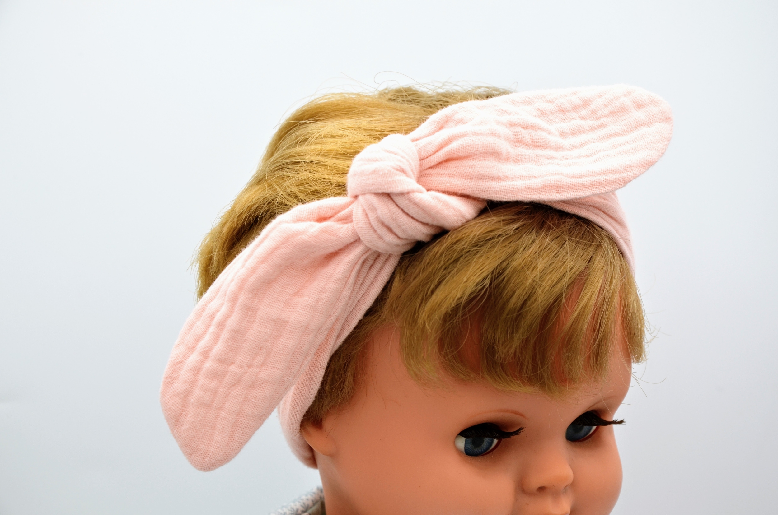 bandeau bébé fille double gaze coton artisanal créatrice francaise rose pâle