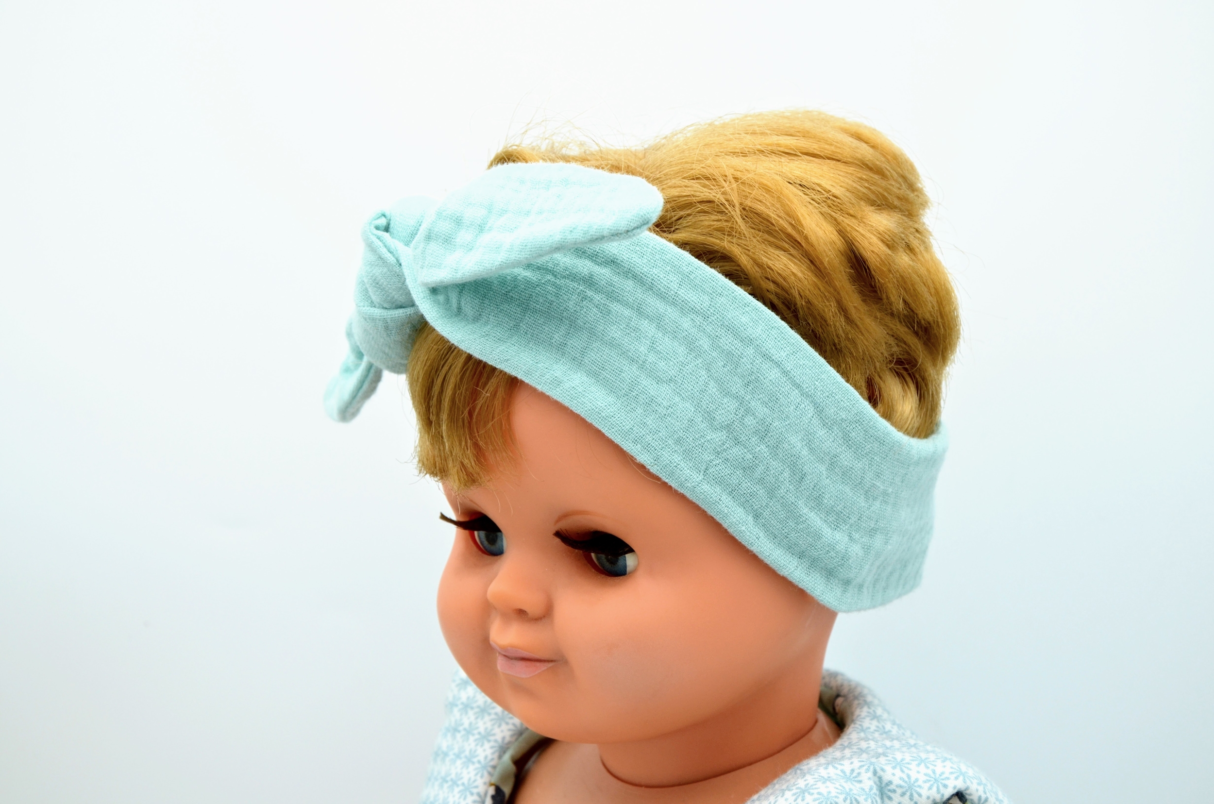 bandeau bébé fille double gaze coton artisanal créatrice francaise vert deau