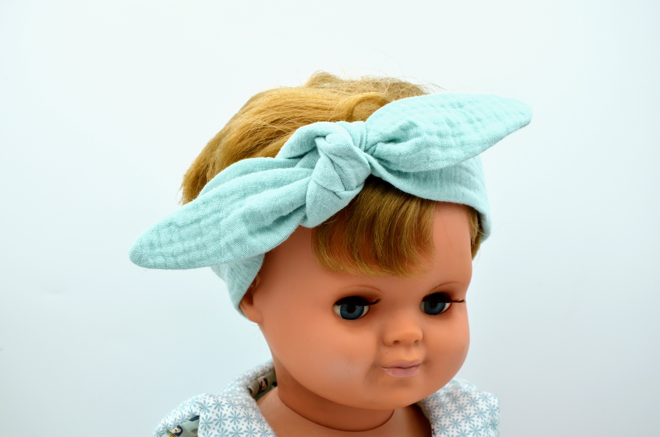 bandeau bébé fille double gaze coton artisanal créatrice francaise vert d'eau uni