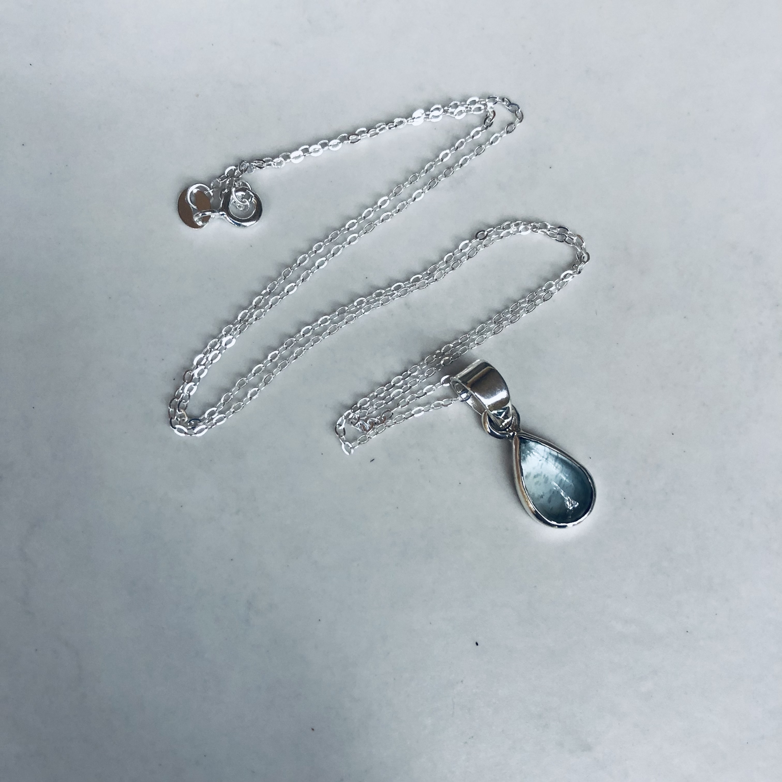 collier pendentif chaine argent sterling 925 pierre fine aiguemarine goutte
