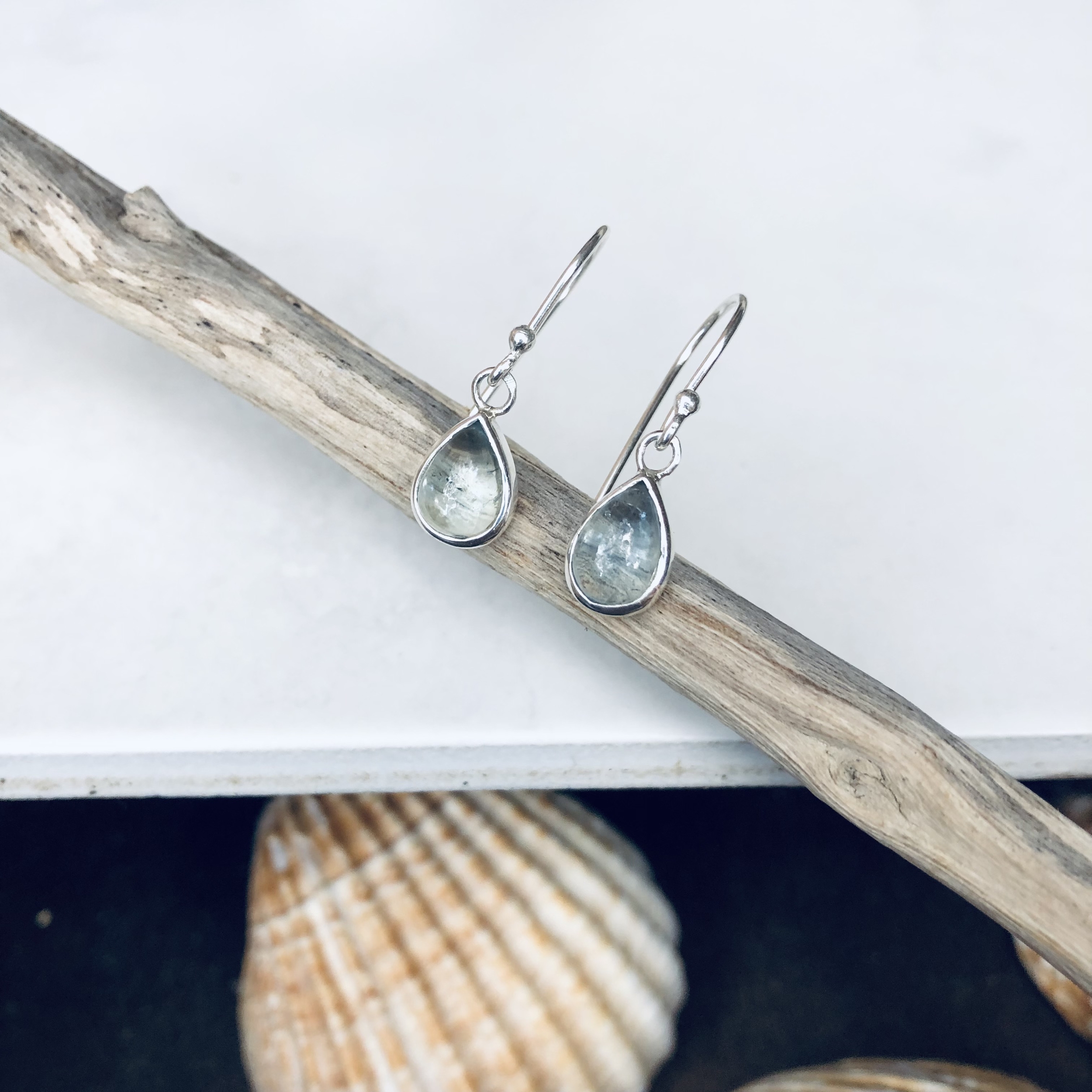 boucles oreilles argent sterling 925 et pierre aiguemarine goutte