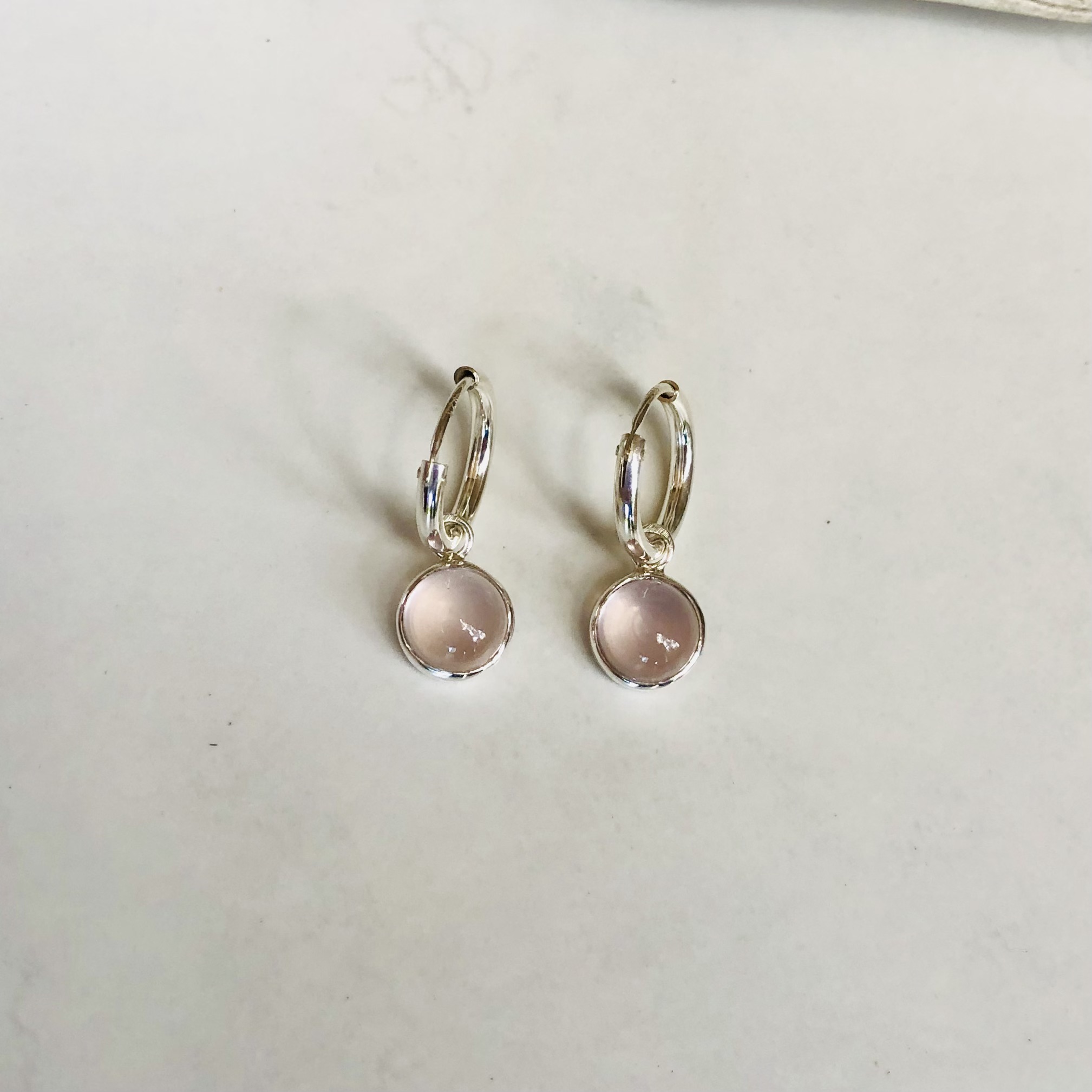 boucles oreilles créaoles argent pierre quartz rose (3)