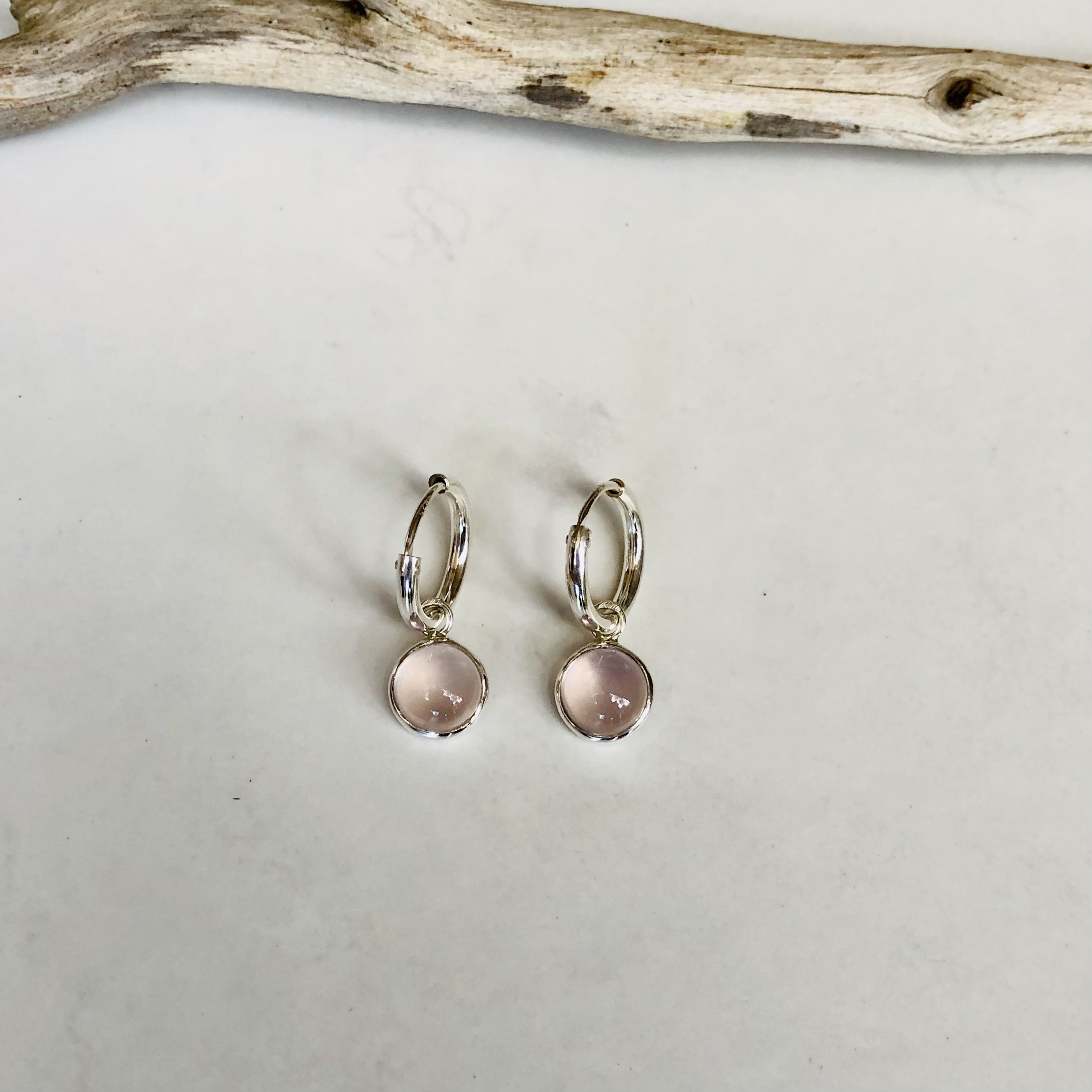 boucles oreilles créaoles argent pierre quartz rose (2)