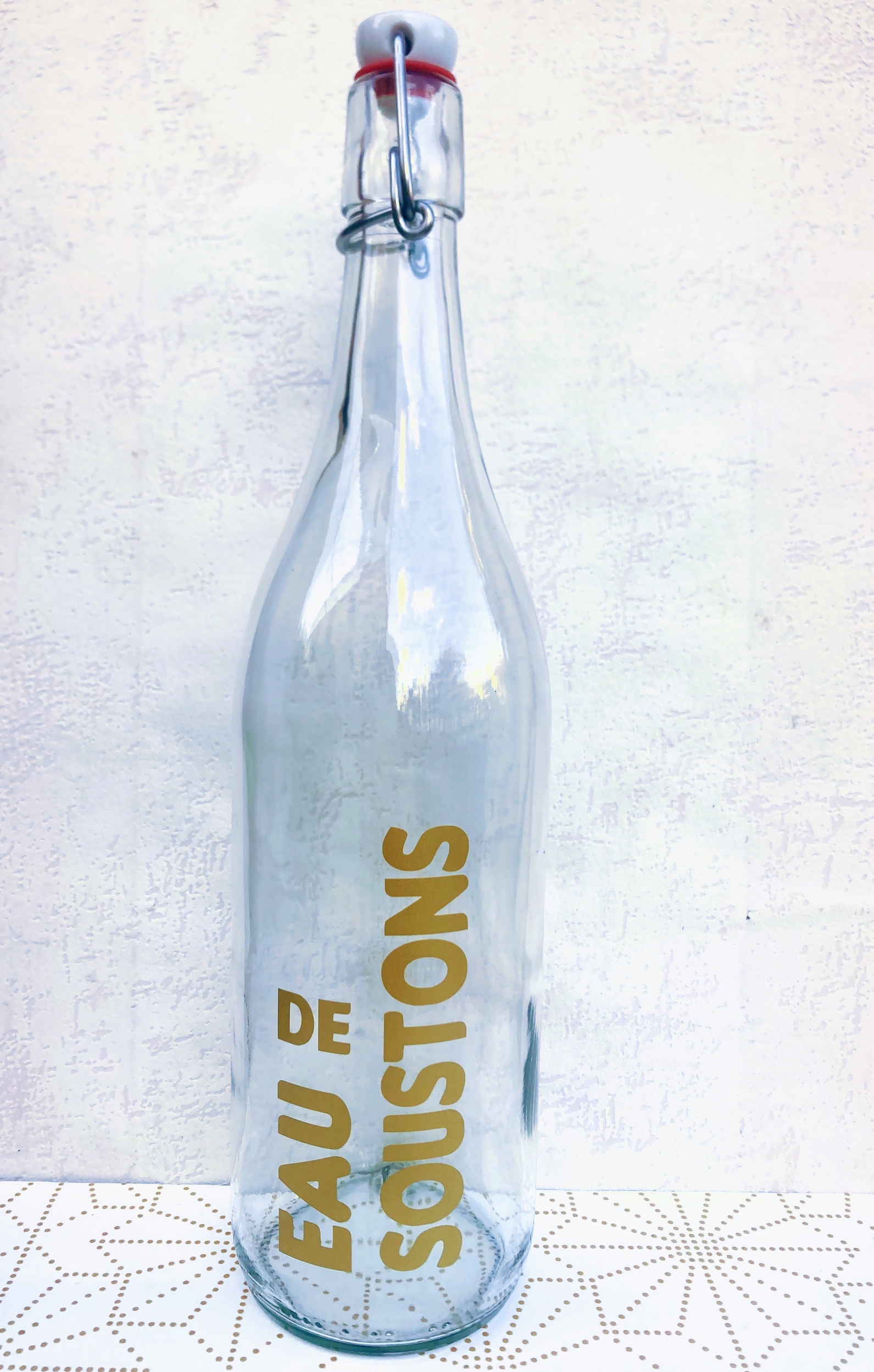 bouteille verre bouchon avec inscription eau de soustons  doré (2)