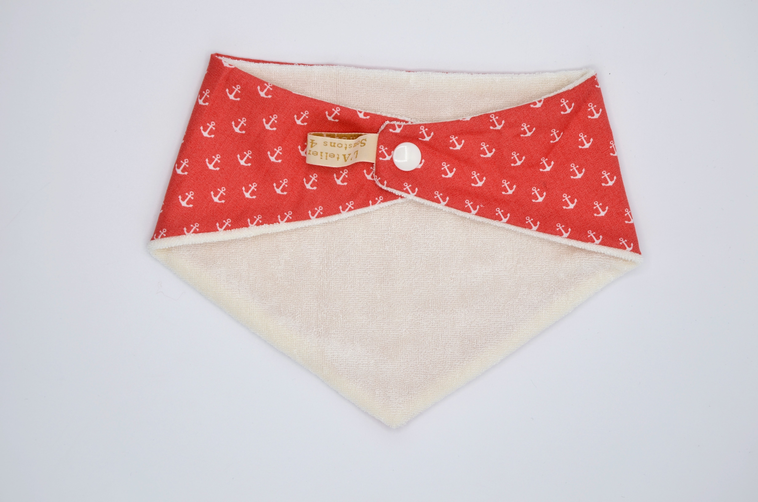 bavoir bandana coton oekotex et éponge bambou naturel artisanal  ancres corail