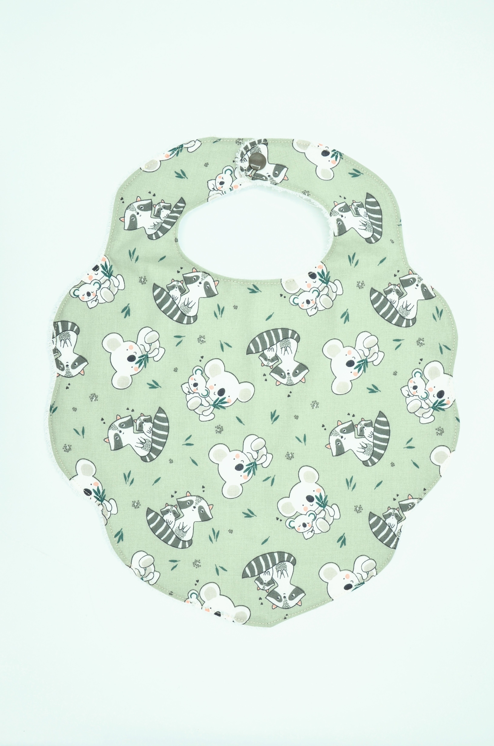 bavoir éponge bambou naturel coton bio motifs koala vert gris