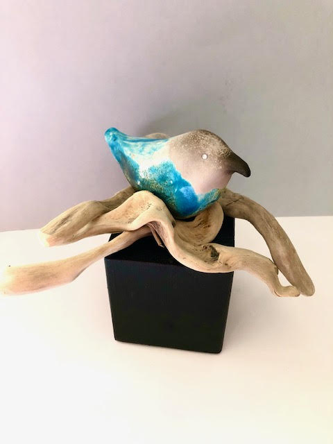 déco oiseau bleu céramique nid bois flotté artisanal landes3