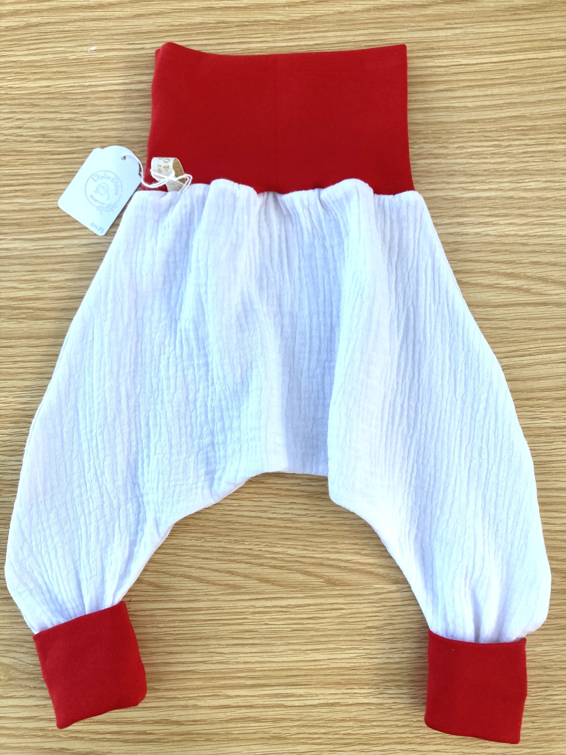 bas pantalon sarouel coton rouge et blanc fetes bayonne dax pampelune bébé coton artisanal