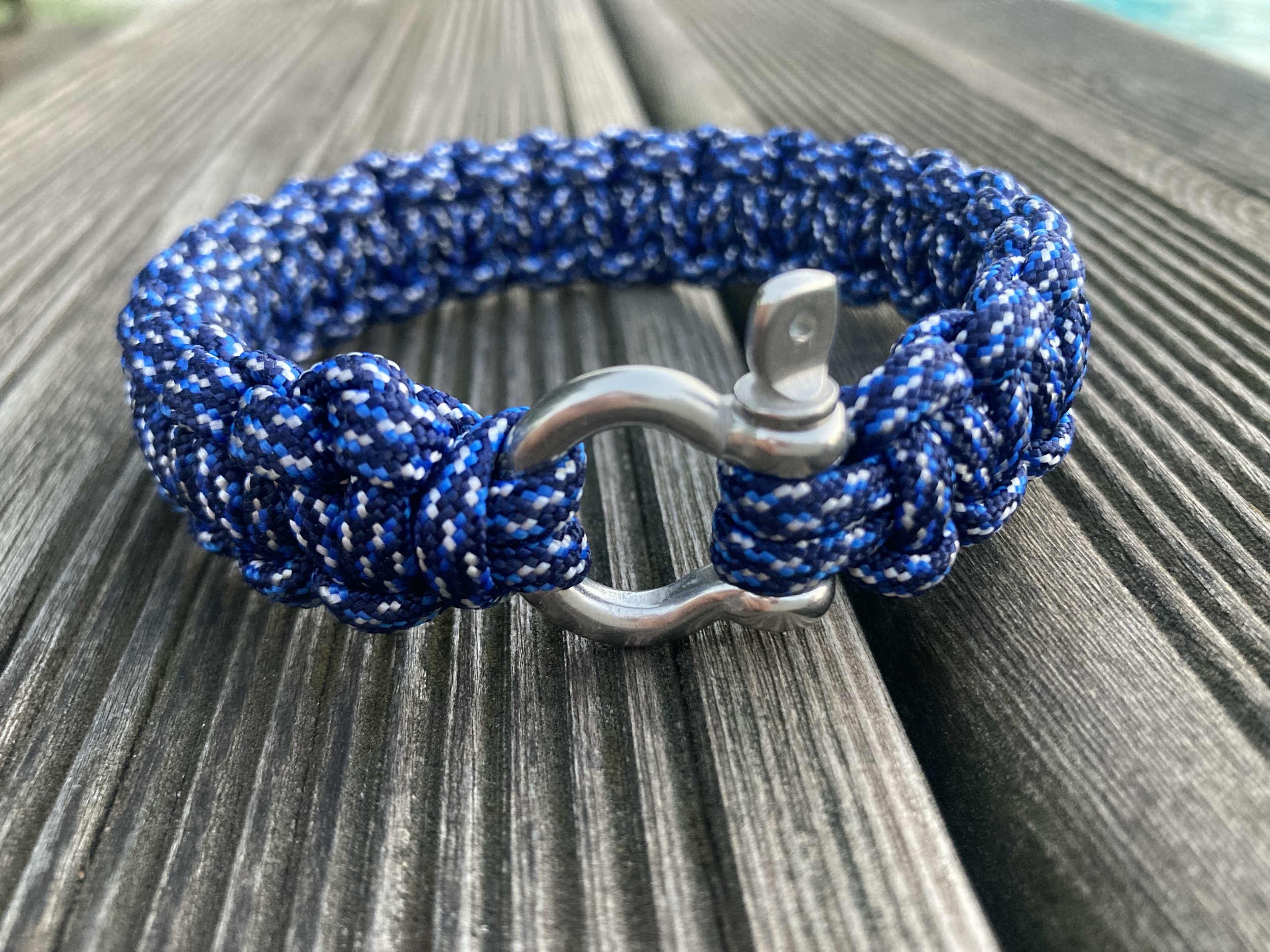 bracelet survie paracord acier inox 316 chiné bleu