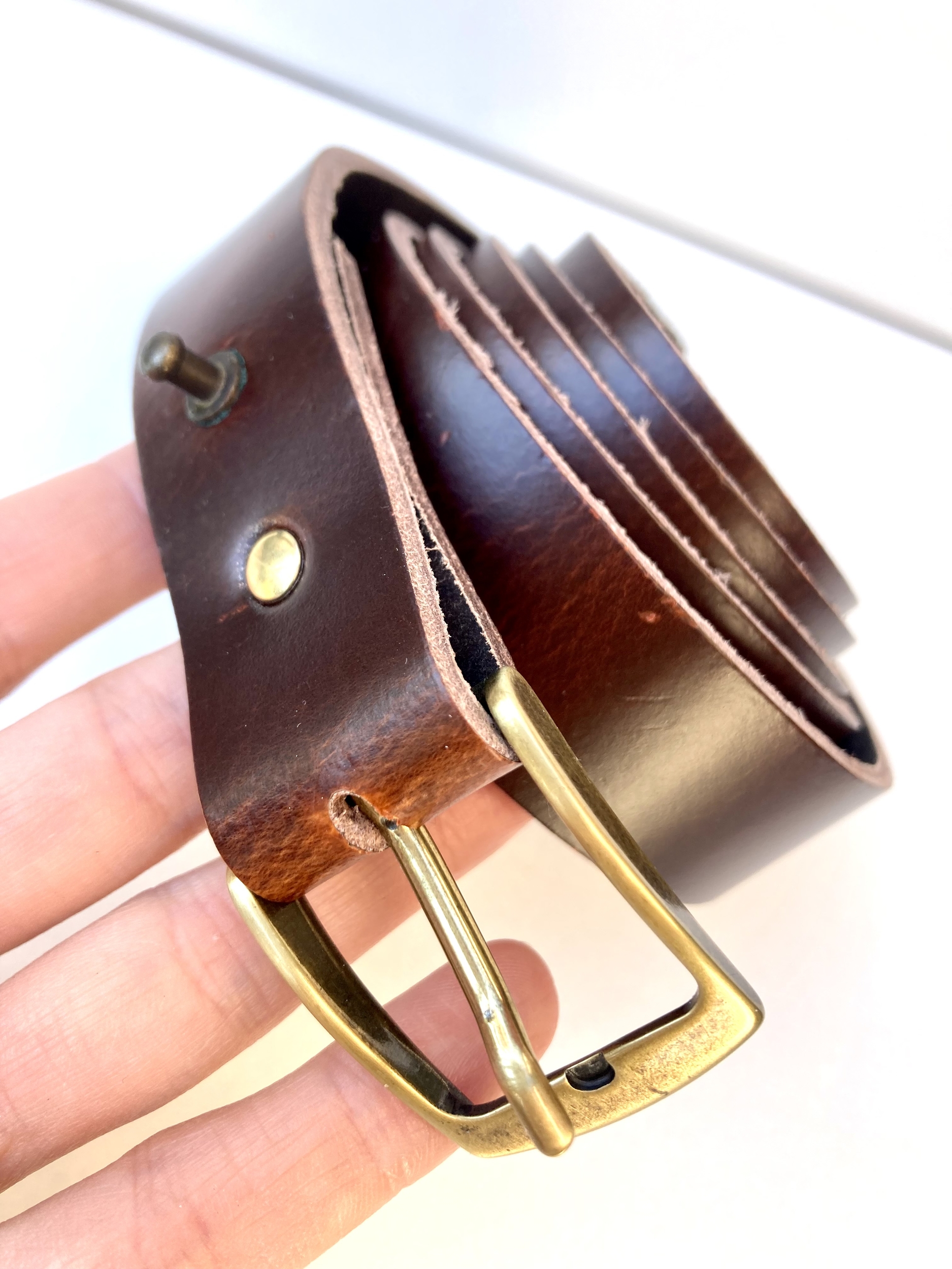 Ceinture en cuir - Marron ciré