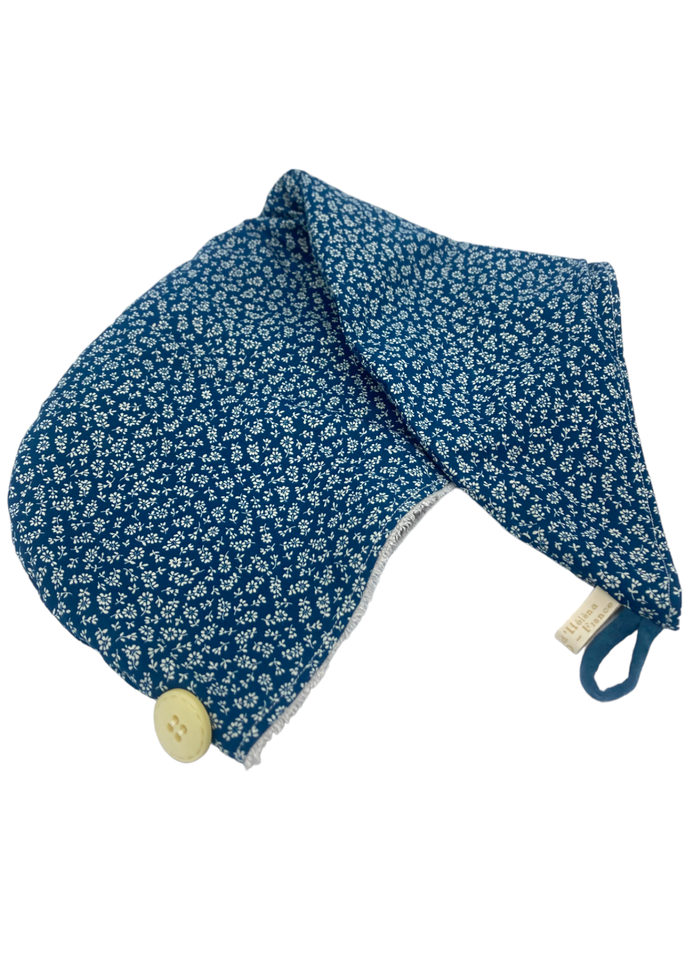 Turban de bain - serviette cheveux en bambou - Fleuri bleu