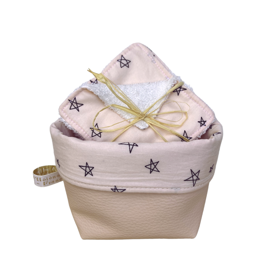 semainier lingettes bambou artisanal bio coton etoile rose poudré