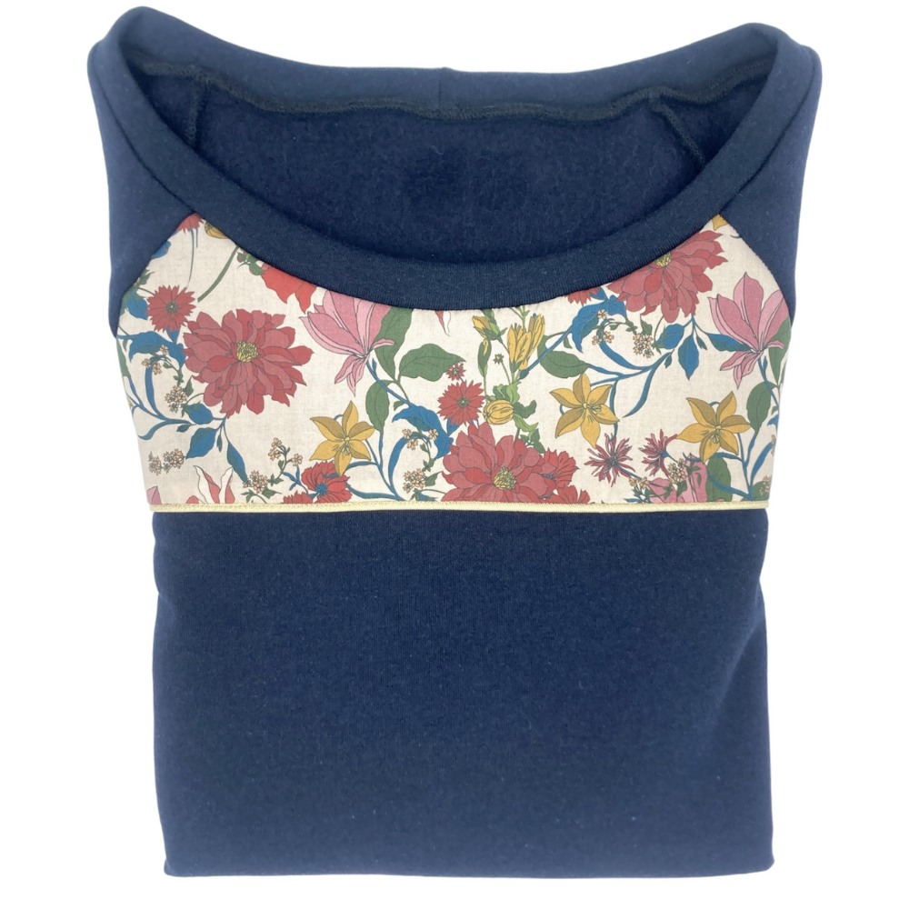 Sweat en coton recyclé & Liberty - Bleu marine XS/34