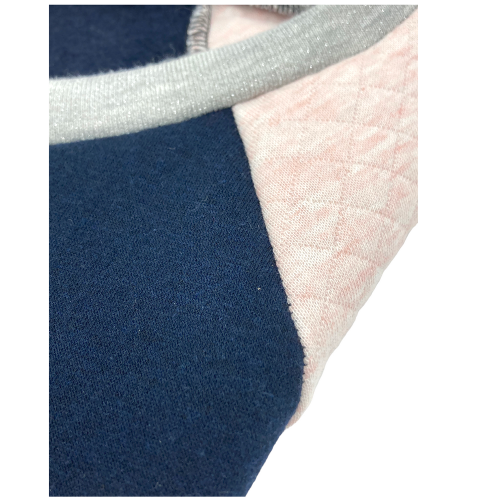 sweat tricolore bleu marine rose clair argenté lurex artisanal france fait main