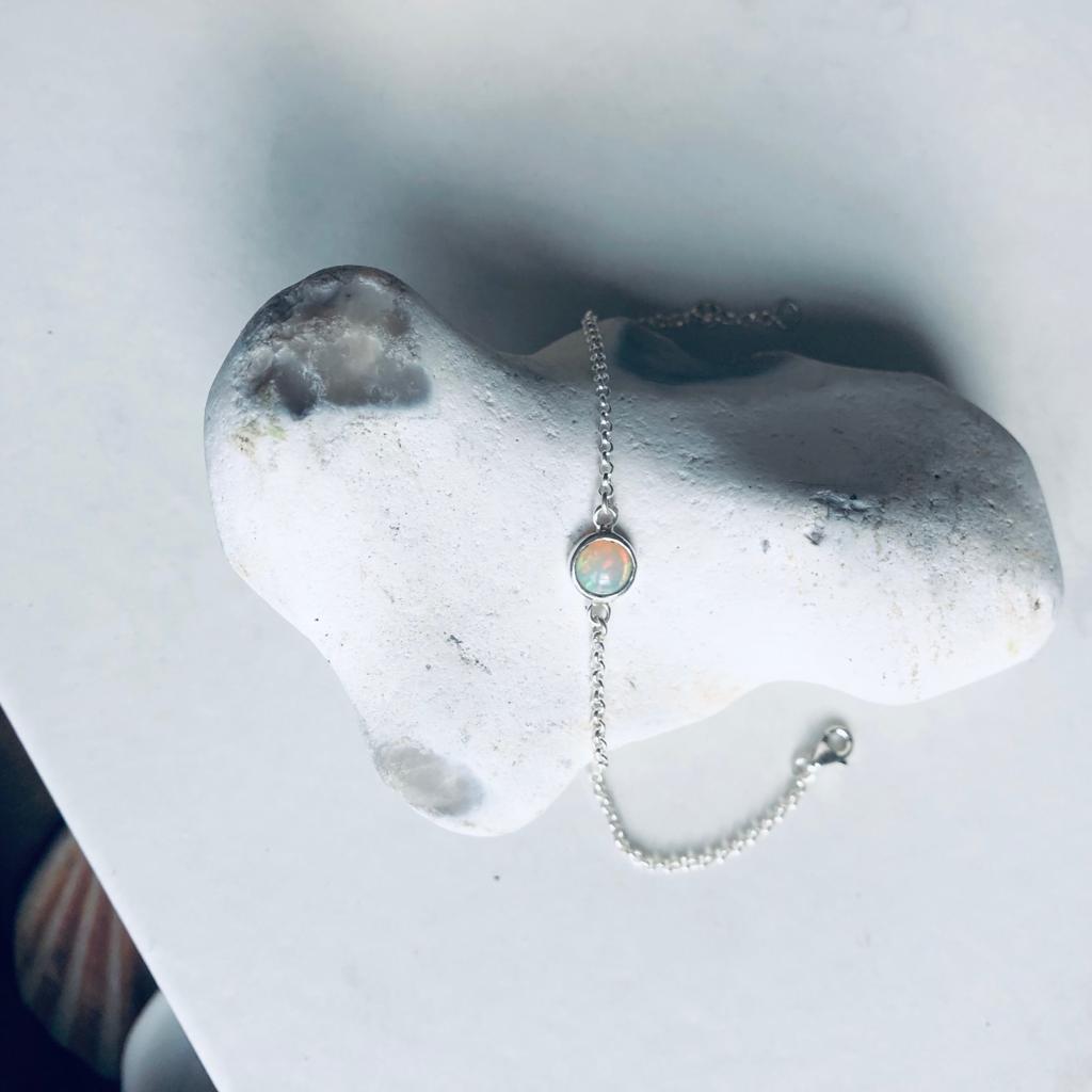 bracelet chaine argent pierre opale facette artisanal