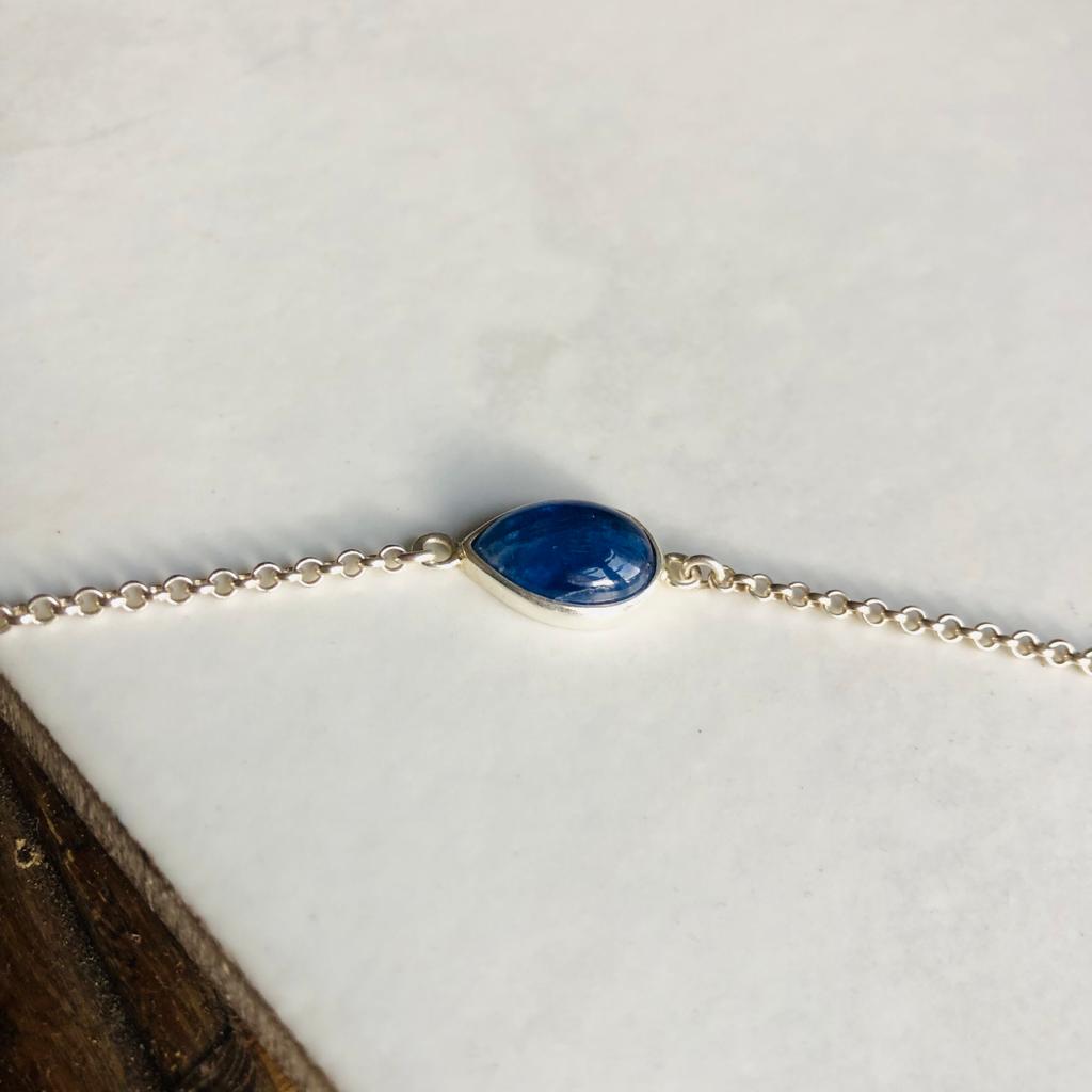 bracelet chaine argent pierre kianite bleu artisanal (3)