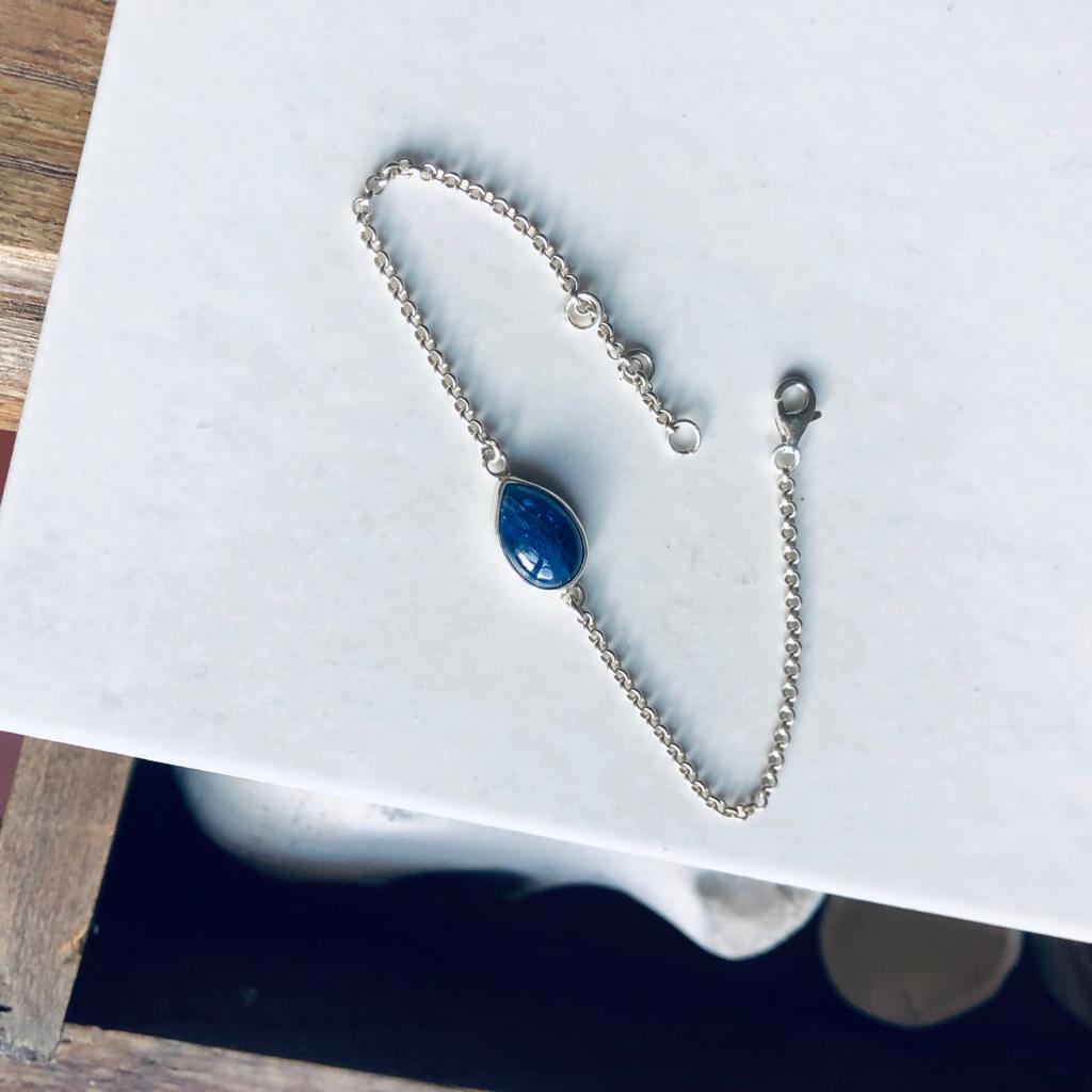 bracelet chaine argent pierre kianite bleu artisanal (6)