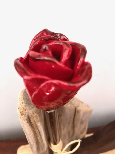 deco a poser bois et rose rouge artisanal france créatrice landes sable fiole fleur