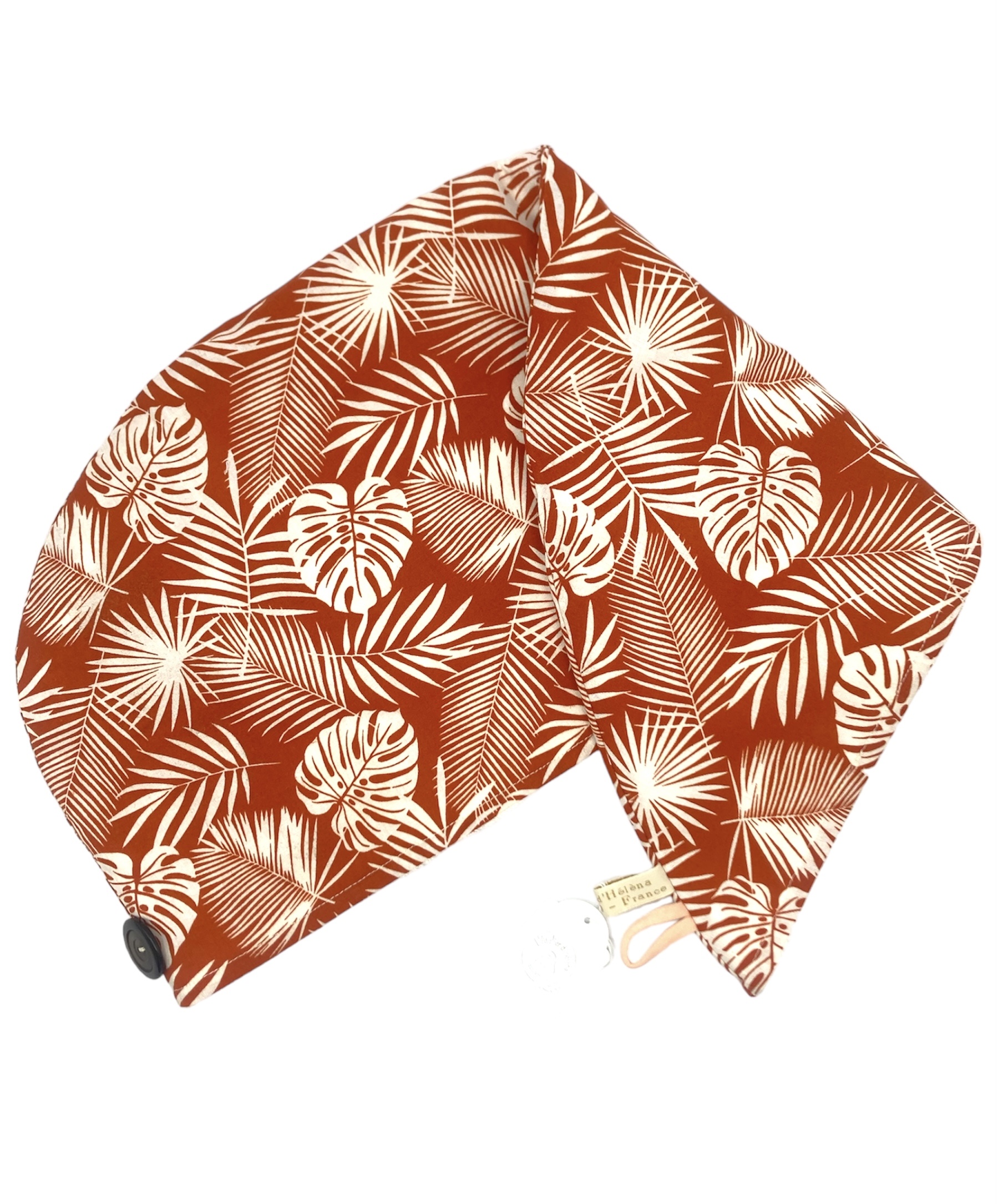 turban bain eponge bambou seche cheveux artisanal france palme orange terracotta